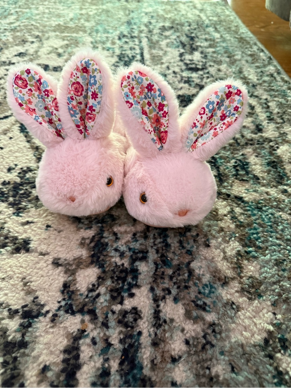Plush Pink Bunny Kids Slippers with Floral Ears